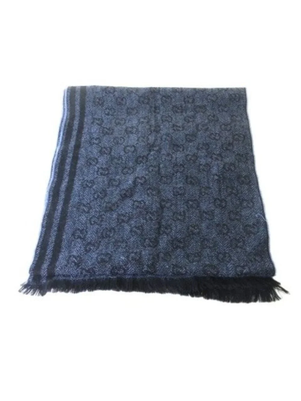 Gucci Scarf GG Fringe Wool Navy Blue